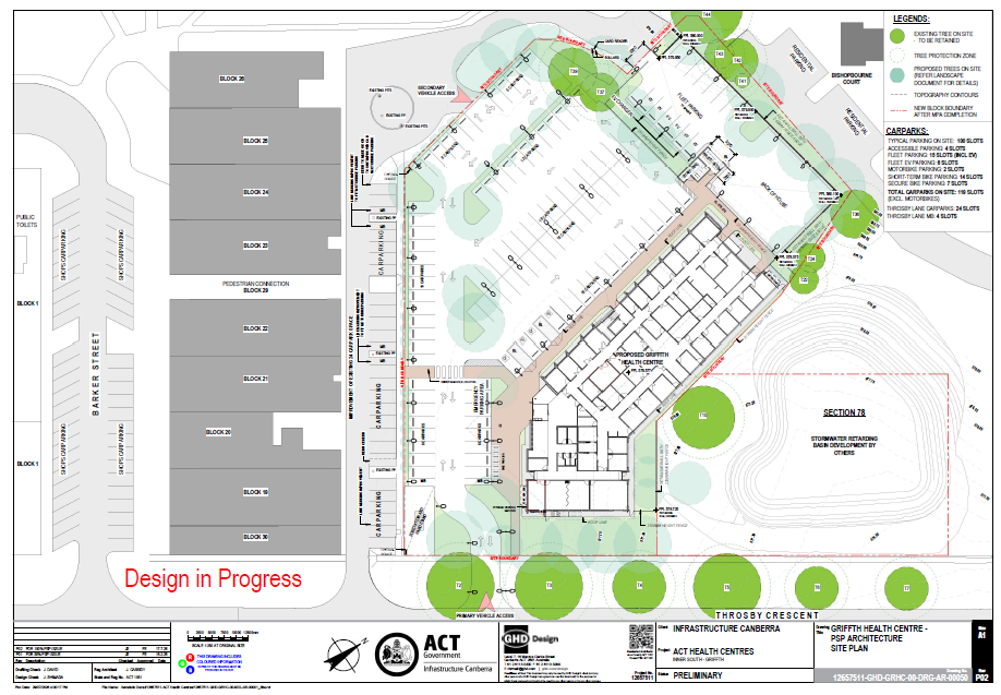 Site image showing the car park and building in relation to site