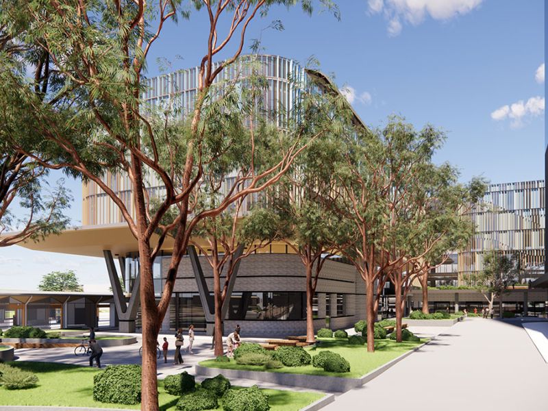 Artist impression of the north plaza building design at CIT Woden