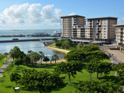 Ample food and beverage options with shaded dining and picnic areas, Darwin Waterfront Precinct