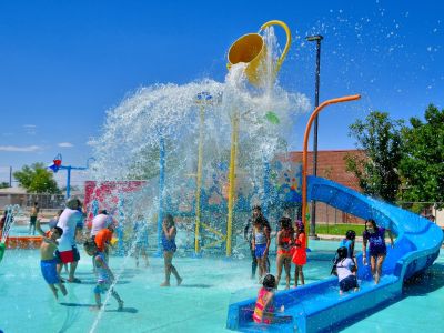 Bucket and water play area, Vincent Fazio Splash Park, Tuncurry, NSW